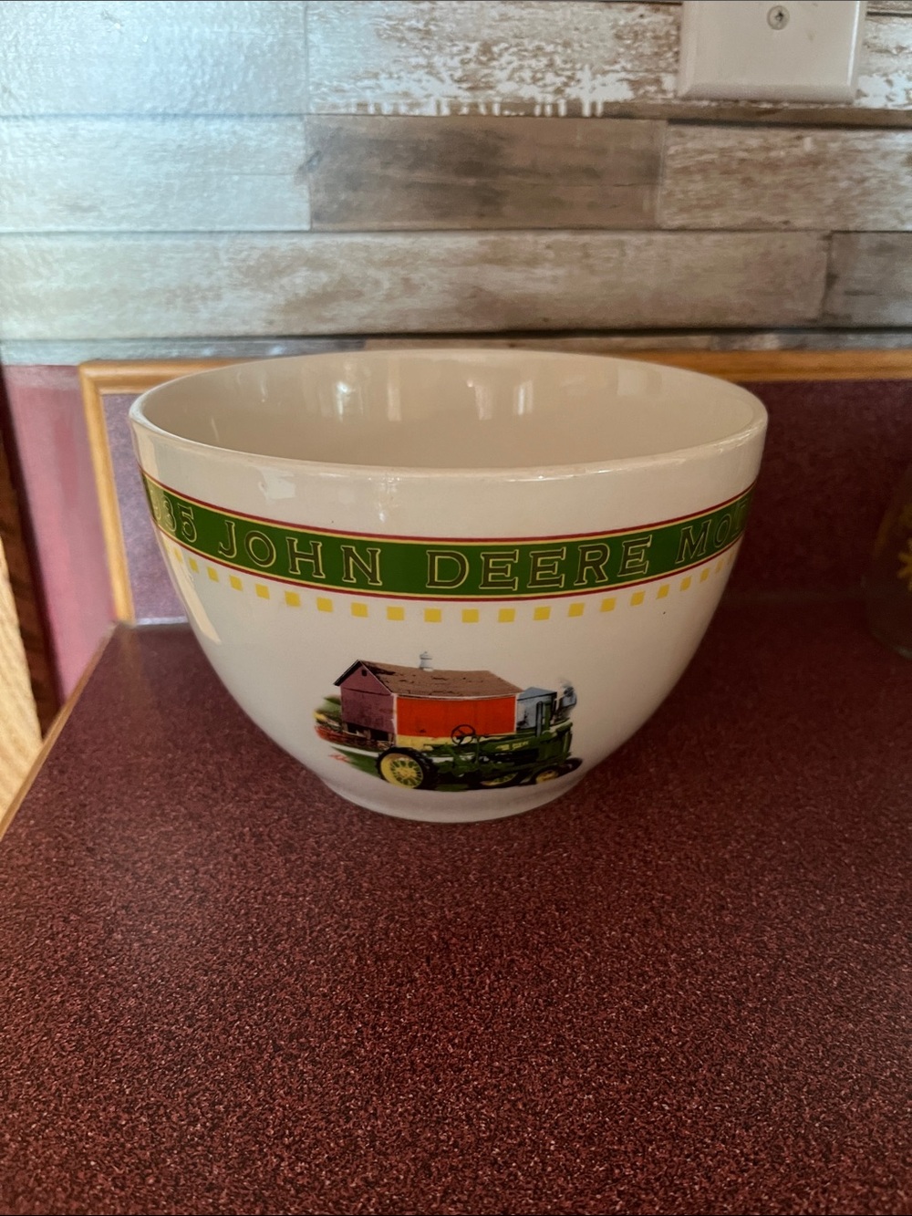 John Deere 6 1/2 inch White Ceramic Bowl with Green and Yellow Trim